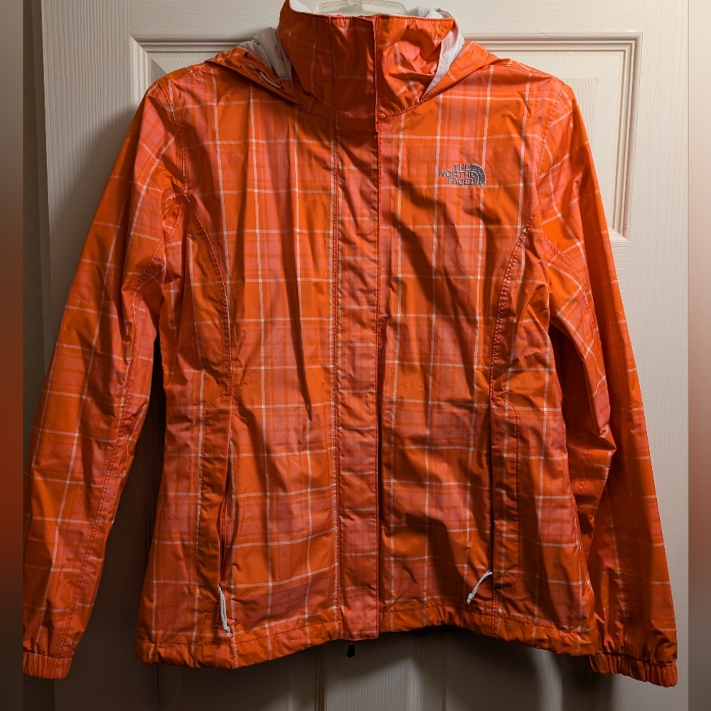 The North Face Women's Orange Plaid Rain Jacket
